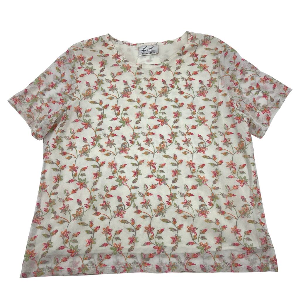 Kathie Lee Collection Womens Vintage 90s Mesh Floral Cottagecore Top Sz XL